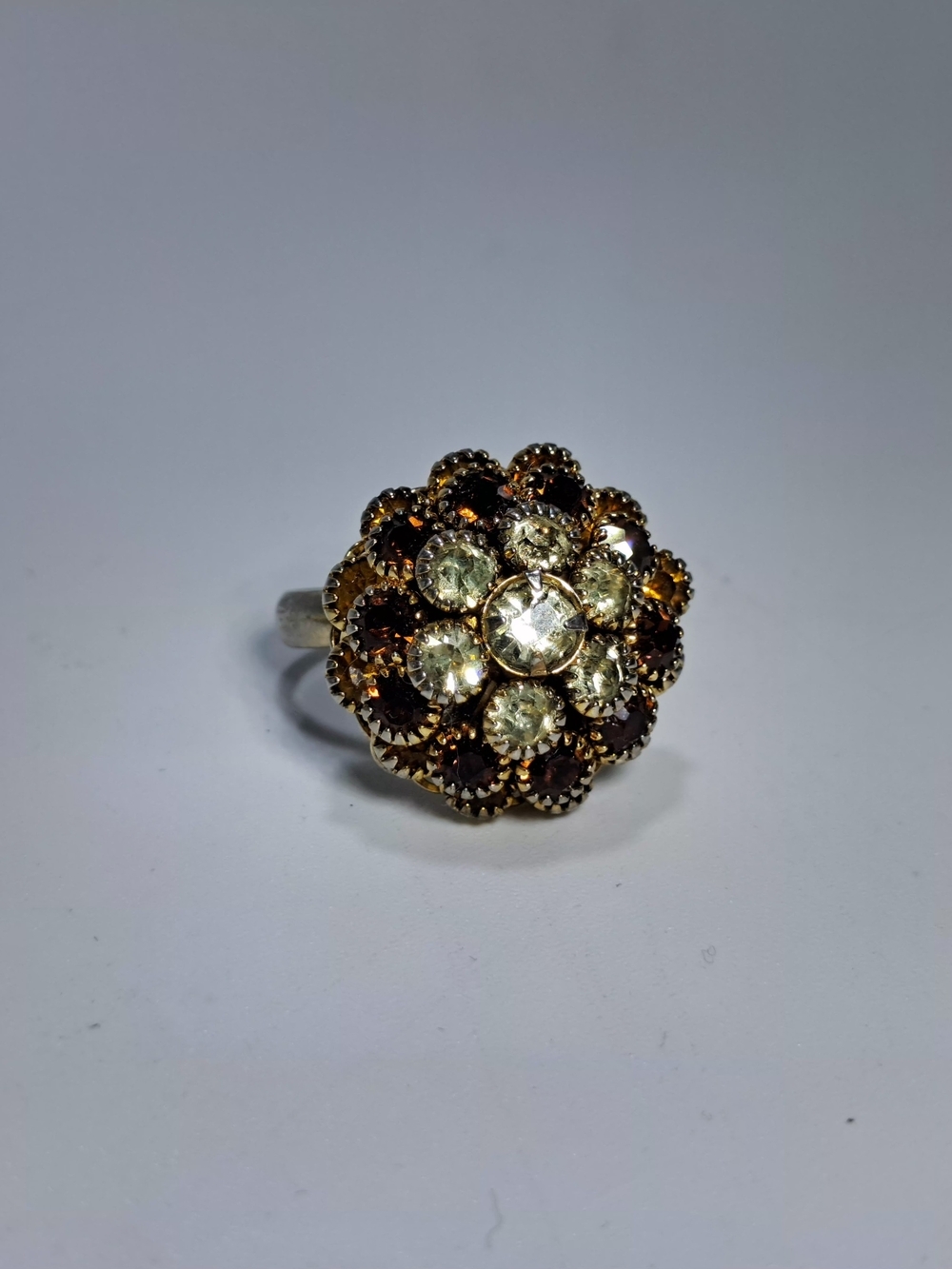 Vintage Judy Lee Amber Rhinestone Cluster Ring Adjustable - Picture 5 of 9
